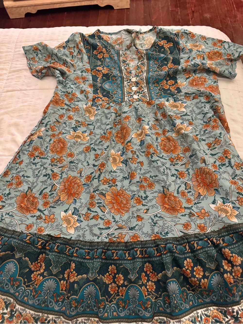 Floral Teal and Orange Boho Women's Dress